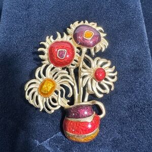 Vtg: YSL Yves Saint Laurent For Avon Enameled Floral Accent Brooch